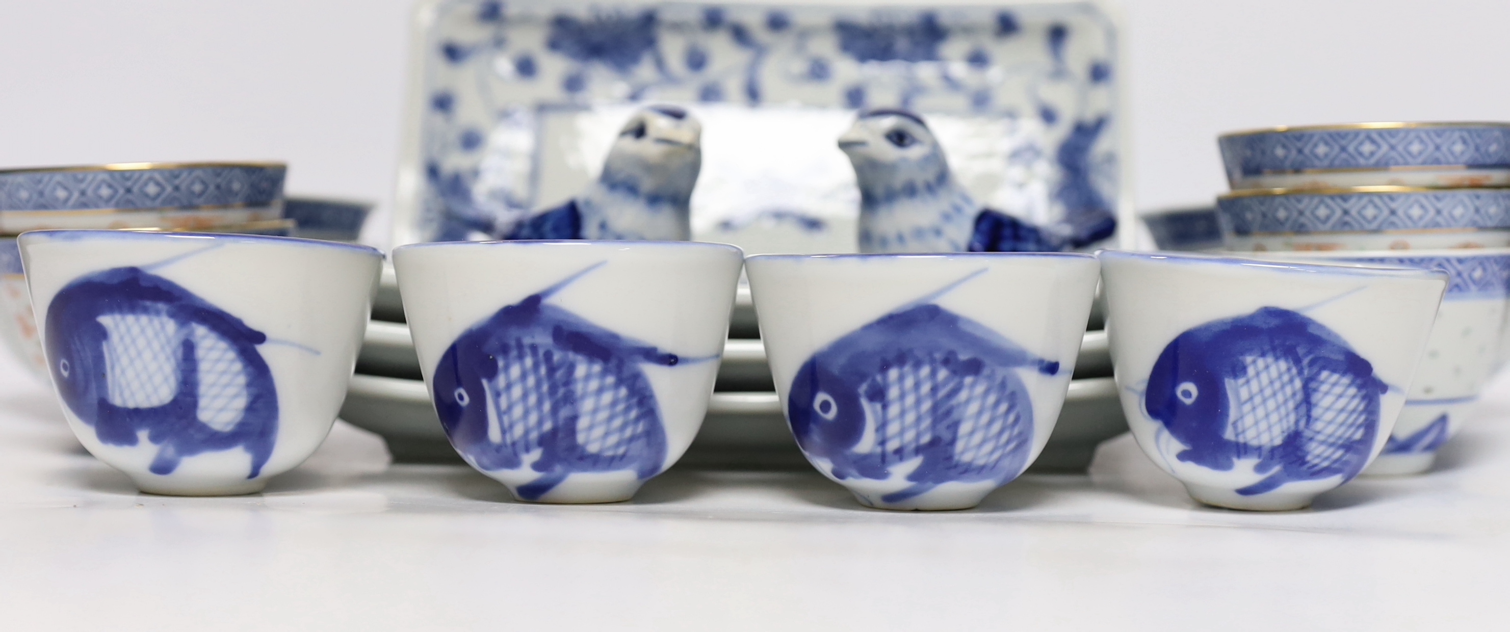 A group of Chinese blue and white porcelain, dishes 24cm wide